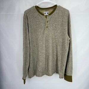 Wallace & Barnes Men L Henley Shirt Sweater Knit Long Sleeve Green Casual Top